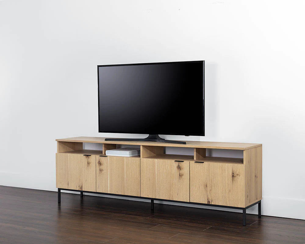 AMBROSE MODULAR MEDIA CONSOLE AND CABINET - RUSTIC OAK - BLACK